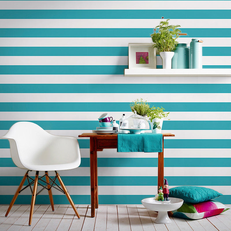 Fresh Color Wide Stripes Wallpaper Decorative Non-Pasted Wall Decor, 20.5 in x 33 ft Blue-White Clearhalo 'Modern wall decor' 'Modern' 'Wallpaper' Wall Decor' 887827