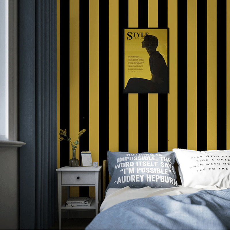 Fresh Color Wide Stripes Wallpaper Decorative Non-Pasted Wall Decor, 20.5 in x 33 ft Yellow-Black Clearhalo 'Modern wall decor' 'Modern' 'Wallpaper' Wall Decor' 887841