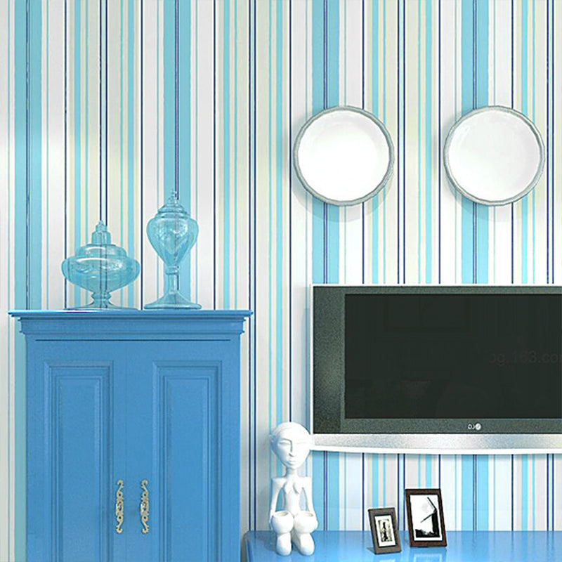 Nordic and Simple Stripes Wallpaper 33'L x 20.5"W Non-Pasted Wall Covering in Fresh Blue Blue Clearhalo 'Modern wall decor' 'Modern' 'Wallpaper' Wall Decor' 887844