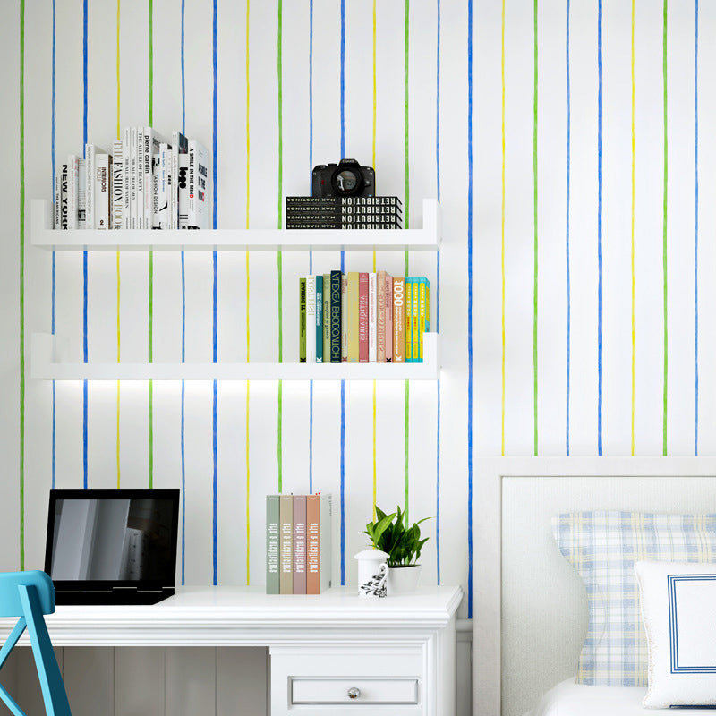 Solid Line and Stripe Wallpaper Modern and Simple Decorative Non-Pasted Wall Decor, 33-foot x 20.5-inch Blue-Yellow-Green Clearhalo 'Modern wall decor' 'Modern' 'Wallpaper' Wall Decor' 887848