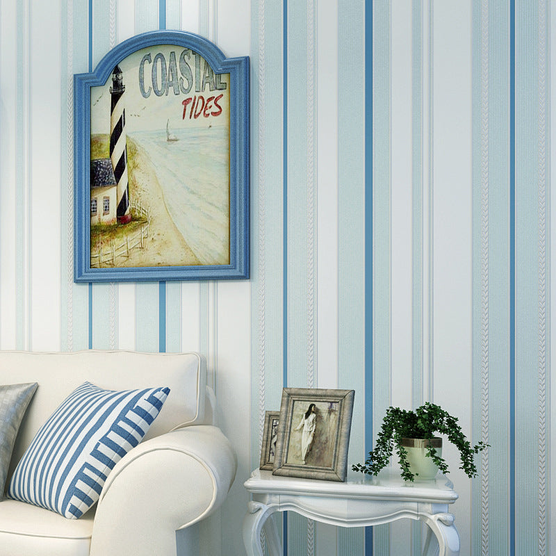 Stripes Non-Pasted Wallpaper, 20.5-inch x 33-foot, Blue and White Clearhalo 'Modern wall decor' 'Modern' 'Wallpaper' Wall Decor' 887865