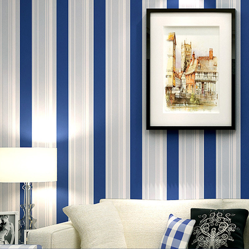Non-Woven Wallpaper Vertical Stripes, Blue and White, 33 ft. x 20.5 in Clearhalo 'Modern wall decor' 'Modern' 'Wallpaper' Wall Decor' 887884