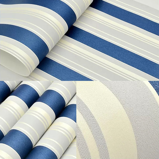 Non-Woven Wallpaper Vertical Stripes, Blue and White, 33 ft. x 20.5 in Clearhalo 'Modern wall decor' 'Modern' 'Wallpaper' Wall Decor' 887885