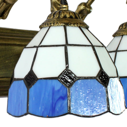 1 Head Wall Mount Light Tiffany Grid Patterned White and Blue Glass Sconce Light Fixture Clearhalo 'Industrial' 'Middle century wall lights' 'Tiffany wall lights' 'Tiffany' 'Wall Lamps & Sconces' 'Wall Lights' Lighting' 88789