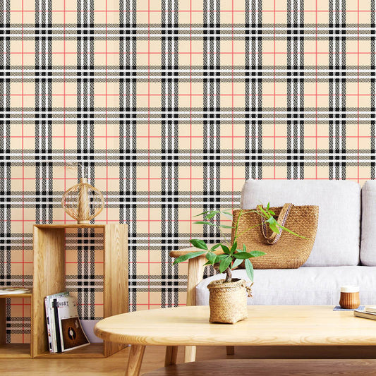 Nordic Plaid Non-Pasted Wallpaper for Coffee Shop and Theme Restaurant, 20.5 in x 33 ft Clearhalo 'Country wall decor' 'Rustic' 'Wallpaper' Wall Decor' 887904