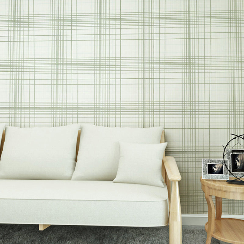 Non-Woven Fabric Wallpaper with Blue and White Grid and Line, Non-Pasted Clearhalo 'Modern wall decor' 'Modern' 'Wallpaper' Wall Decor' 887908
