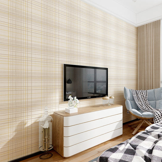 Non-Woven Fabric Wallpaper with Blue and White Grid and Line, Non-Pasted Light Yellow Clearhalo 'Modern wall decor' 'Modern' 'Wallpaper' Wall Decor' 887915