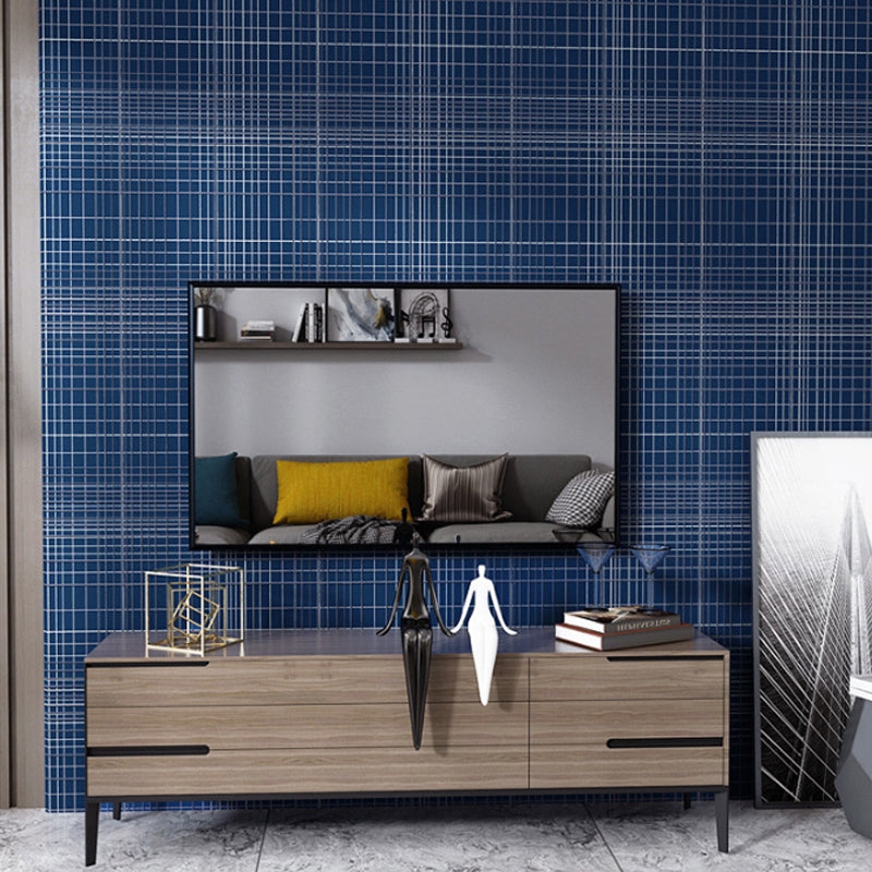 Non-Woven Fabric Wallpaper with Blue and White Grid and Line, Non-Pasted Clearhalo 'Modern wall decor' 'Modern' 'Wallpaper' Wall Decor' 887919