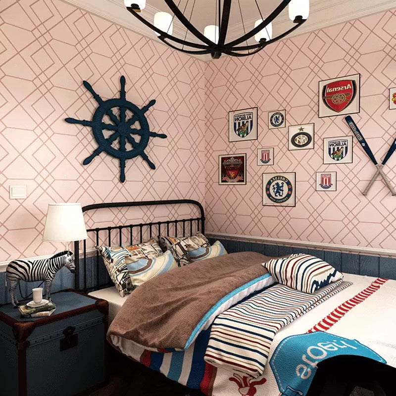 Non-Pasted Wallpaper with Pastel Color Grid and Geometries, 20.5"W x 33'L Pink Clearhalo 'Modern wall decor' 'Modern' 'Wallpaper' Wall Decor' 888053