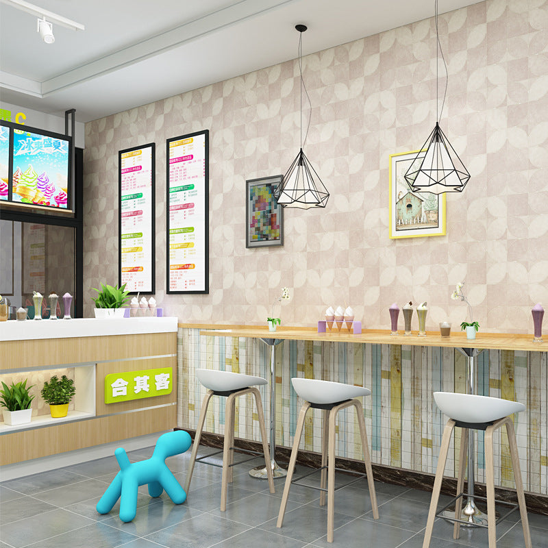 Simple Color Modern Wallpaper Square and Leaves Wall Covering, Non-Pasted Light Pink Clearhalo 'Modern wall decor' 'Modern' 'Wallpaper' Wall Decor' 888061