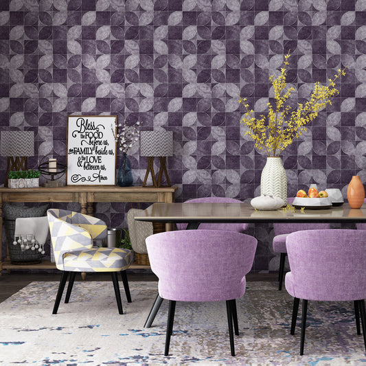 Simple Color Modern Wallpaper Square and Leaves Wall Covering, Non-Pasted Purple Clearhalo 'Modern wall decor' 'Modern' 'Wallpaper' Wall Decor' 888065