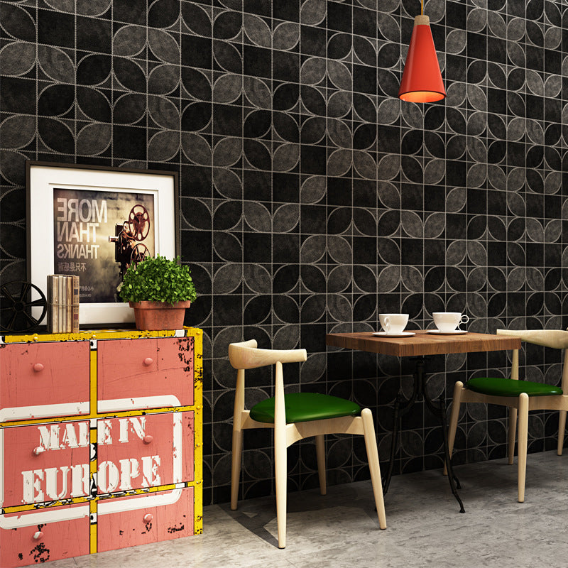 Simple Color Modern Wallpaper Square and Leaves Wall Covering, Non-Pasted Black Clearhalo 'Modern wall decor' 'Modern' 'Wallpaper' Wall Decor' 888071