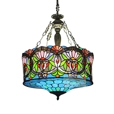 Stained Glass Drum Chandelier Lighting Victorian Style 5 Lights Pendant Light for Living Room Antique Bronze Clearhalo 'Ceiling Lights' 'Chandeliers' 'Industrial' 'Middle Century Chandeliers' 'Pendant Lights' 'Tiffany Chandeliers' 'Tiffany close to ceiling' 'Tiffany' Lighting' 88808