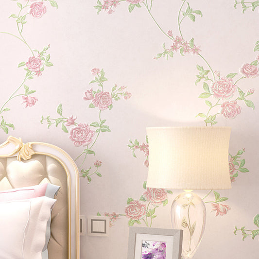 Girly Roses and Dense Flower Patterns Stain-Resistant Non-Pasted Wallpaper, 31'L x 21"W Clearhalo 'Country wall decor' 'Rustic' 'Wallpaper' Wall Decor' 888091