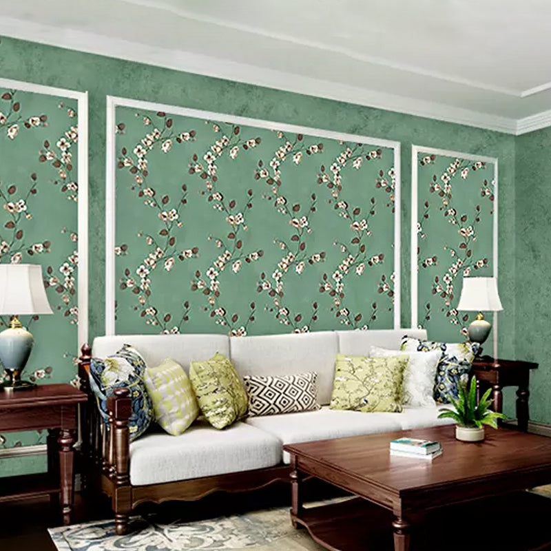 Garden and Countryside Wallpaper Retro American Wall Decor Non-Pasted Non-Woven 31 ft. x 20.5 Blackish Green Clearhalo 'Country wall decor' 'Rustic' 'Wallpaper' Wall Decor' 888122