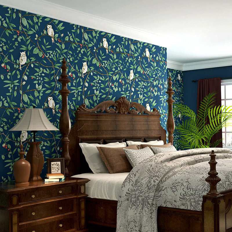 Leaves and Bird Wallpaper Garden Branch Wall Decor, Dark Color, 33'L x 20.5"W Clearhalo 'Country wall decor' 'Rustic' 'Wallpaper' Wall Decor' 888137