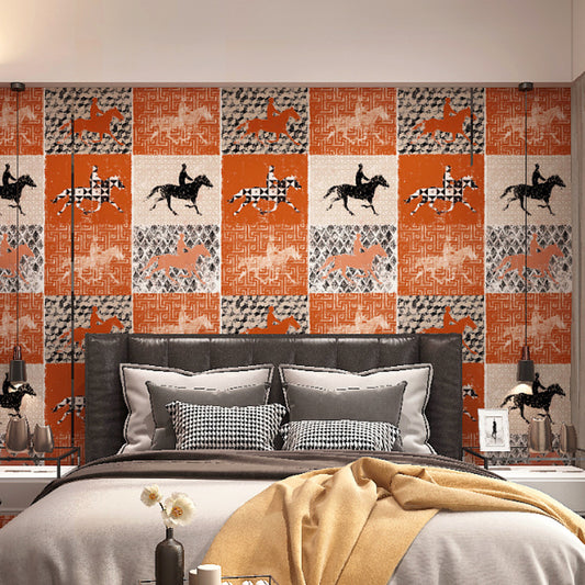 Retro and Nordic Horse-Riding Wallpaper Non-Woven 20.5 in x 31 ft Non-Pasted Clearhalo 'Vintage wall decor' 'Vintage' 'Wallpaper' Wall Decor' 888142