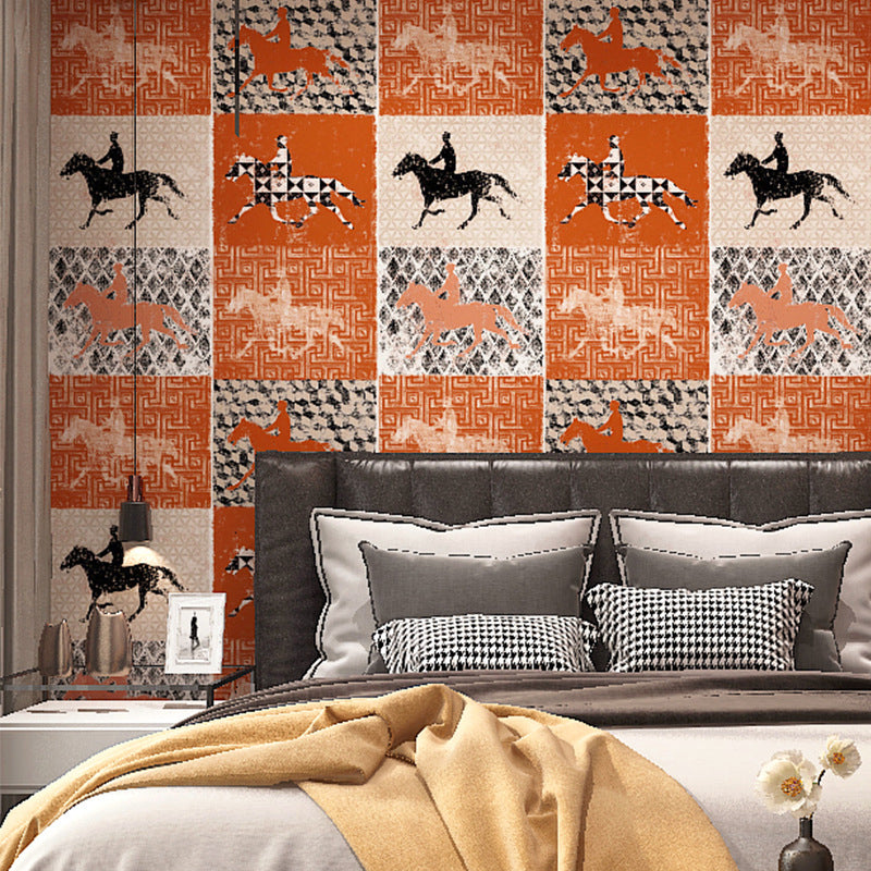 Retro and Nordic Horse-Riding Wallpaper Non-Woven 20.5 in x 31 ft Non-Pasted Clearhalo 'Vintage wall decor' 'Vintage' 'Wallpaper' Wall Decor' 888143
