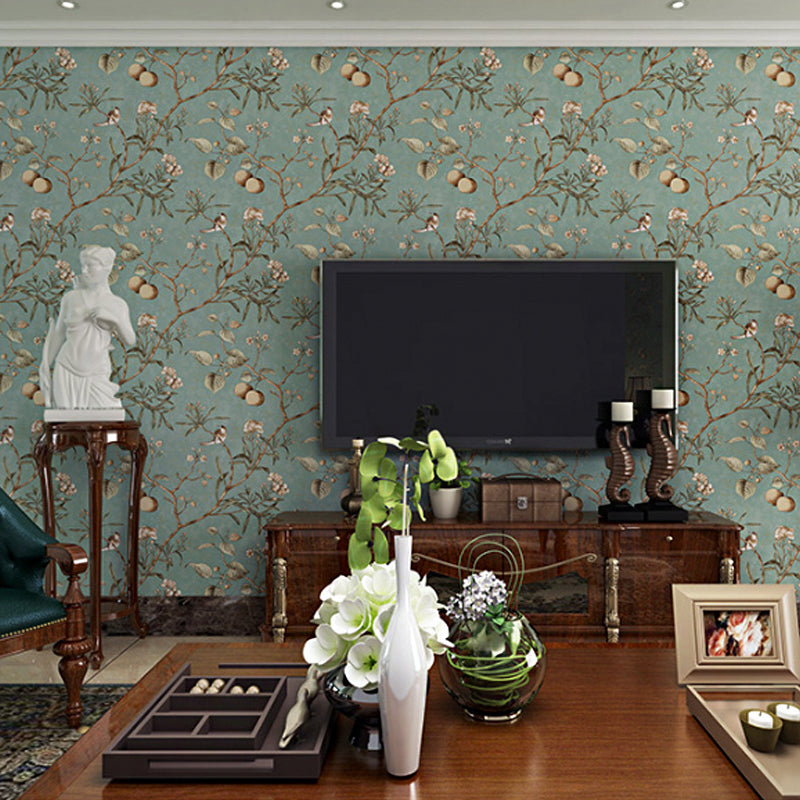 20.5" x 31' American Countryside Wallpaper Tree and Fruit Design Wall Decor, Non-Pasted Blue Clearhalo 'Country wall decor' 'Rustic' 'Wallpaper' Wall Decor' 888150