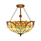 Baroque Bowl Semi Flush Mount Light Stained Glass 3 Lights Semi Flush Light in Brass Clearhalo 'Ceiling Lights' 'Close To Ceiling Lights' 'Close to ceiling' 'Glass shade' 'Glass' 'Pendant Lights' 'Semi-flushmount' 'Tiffany close to ceiling' 'Tiffany' Lighting' 88818