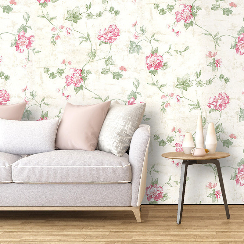 Girly Bedroom Wallpaper with Floral Pattern, 17.5-inch x 19.5 ft, Non-Pasted Pink Clearhalo 'Country wall decor' 'Rustic' 'Wallpaper' Wall Decor' 888246