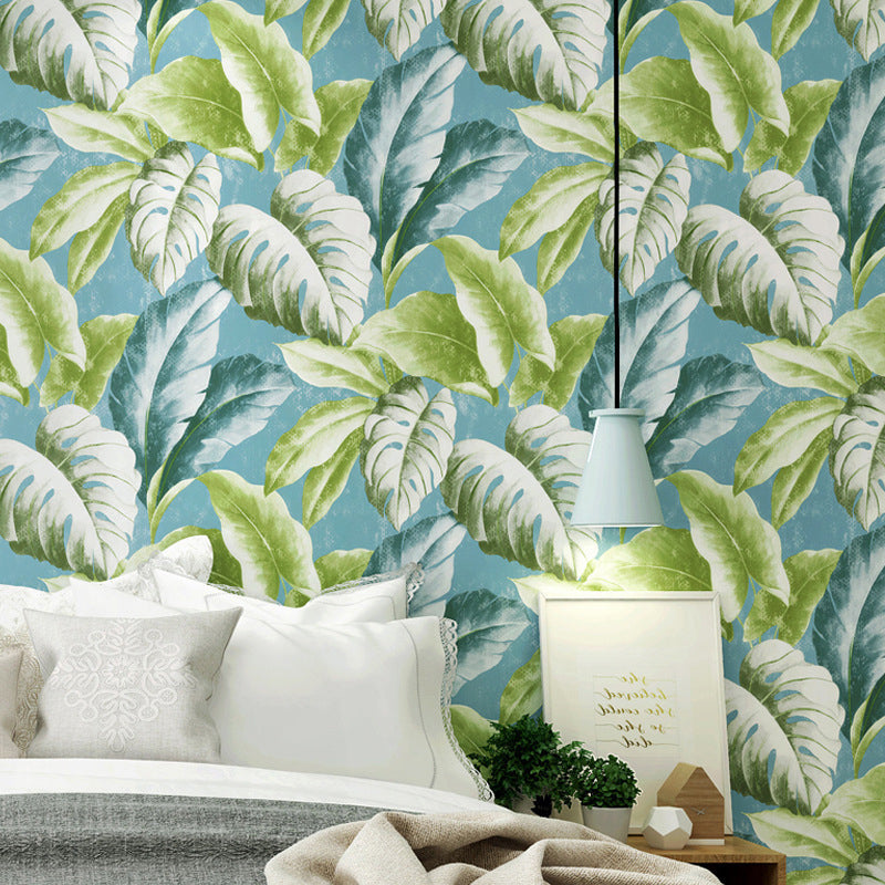 Green and Blue Wall Covering Banana leaf 33'L x 20.5"W Non-Pasted Water-Resistant Wallpaper Clearhalo 'Modern wall decor' 'Modern' 'Tropical wall decor' 'Tropical' 'Wallpaper' Wall Decor' 888252