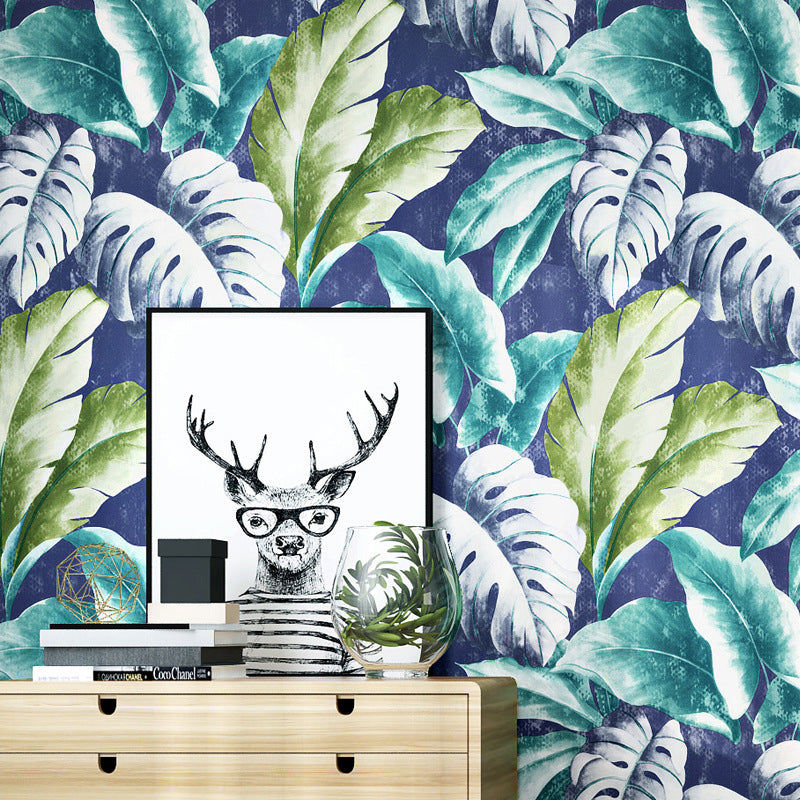 Green and Blue Wall Covering Banana leaf 33'L x 20.5"W Non-Pasted Water-Resistant Wallpaper Clearhalo 'Modern wall decor' 'Modern' 'Tropical wall decor' 'Tropical' 'Wallpaper' Wall Decor' 888257