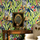 Multi-Colored Wall Decor 33-foot x 20.5-inch Paper Stain-Resistant Flower and Bird and Leaf Wallpaper Clearhalo 'Modern wall decor' 'Modern' 'Tropical wall decor' 'Tropical' 'Wallpaper' Wall Decor' 888261