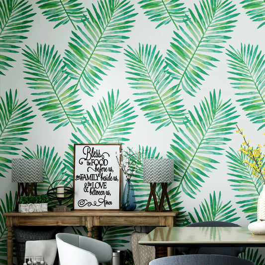 Green and White Banana Leaf Decorative Non-Pasted Wallpaper, 33 ft. x 20.5 in Clearhalo 'Modern wall decor' 'Modern' 'Tropical wall decor' 'Tropical' 'Wallpaper' Wall Decor' 888267