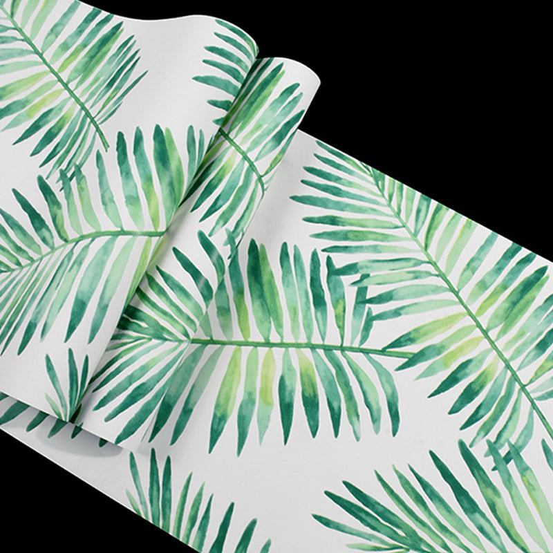 Green and White Banana Leaf Decorative Non-Pasted Wallpaper, 33 ft. x 20.5 in Clearhalo 'Modern wall decor' 'Modern' 'Tropical wall decor' 'Tropical' 'Wallpaper' Wall Decor' 888269