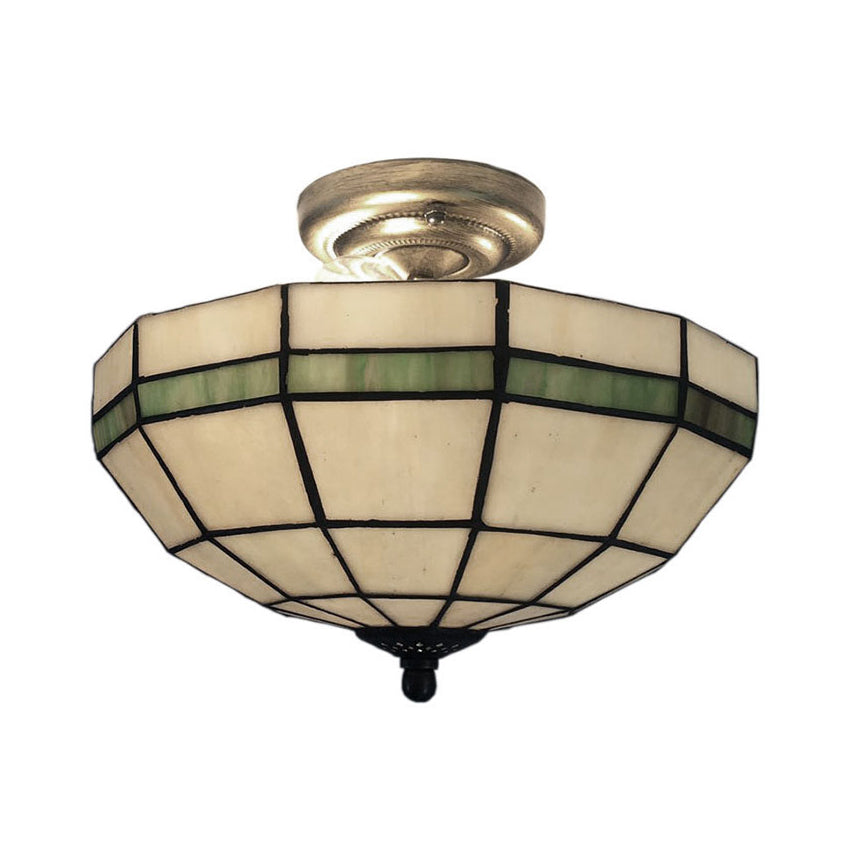 Beige Glass Bowl Semi Flushmount Traditional Indoor Semi Flush Light for Living Room Clearhalo 'Ceiling Lights' 'Chandeliers' 'Close To Ceiling Lights' 'Close to ceiling' 'Glass shade' 'Glass' 'Semi-flushmount' 'Tiffany close to ceiling' 'Tiffany' Lighting' 88838