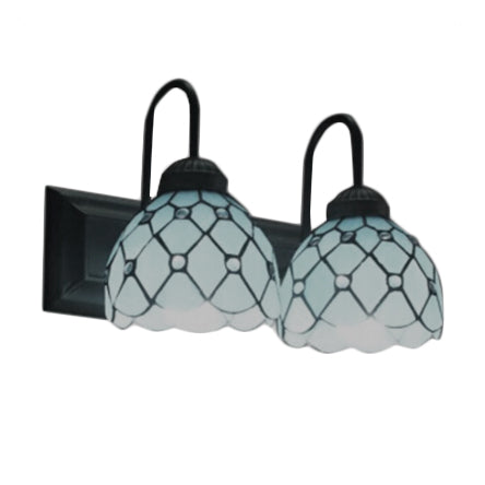 2 Heads Dome Wall Mounted Light Tiffany Blue Glass Sconce Light Fixture in Black Clearhalo 'Industrial' 'Middle century wall lights' 'Tiffany wall lights' 'Tiffany' 'Wall Lamps & Sconces' 'Wall Lights' Lighting' 88852