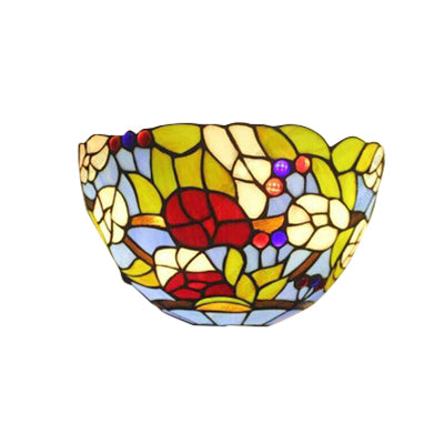 Tiffany Floral Wall Sconce Light Stained Glass Indoor Wall Mount Light for Living Room Clearhalo 'Industrial' 'Middle century wall lights' 'Tiffany wall lights' 'Tiffany' 'Wall Lamps & Sconces' 'Wall Lights' Lighting' 88874