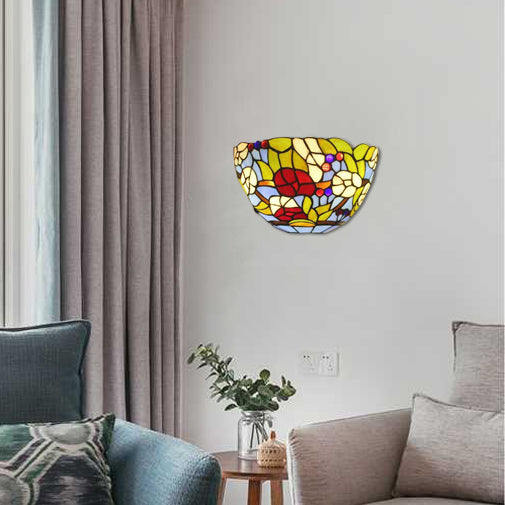 Tiffany Floral Wall Sconce Light Stained Glass Indoor Wall Mount Light for Living Room Blue Clearhalo 'Industrial' 'Middle century wall lights' 'Tiffany wall lights' 'Tiffany' 'Wall Lamps & Sconces' 'Wall Lights' Lighting' 88876
