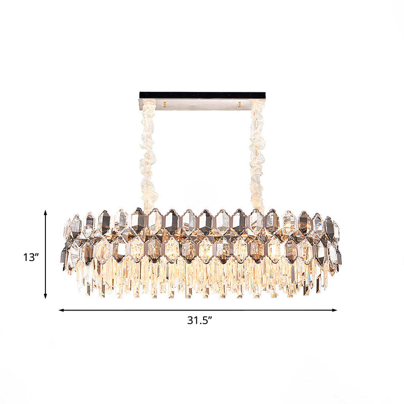 12-Bulb Island Light Fixture Postmodern Oval Clear Crystal Suspension Lamp for Dining Room Clearhalo 'Ceiling Lights' 'Island Lights' Lighting' 888870