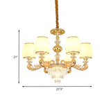 Carved Arm Bedroom Chandelier Modernism Milk Glass 6 Bulbs Gold Crystal Hanging Light Clearhalo 'Ceiling Lights' 'Chandeliers' 'Modern Chandeliers' 'Modern' Lighting' 888878