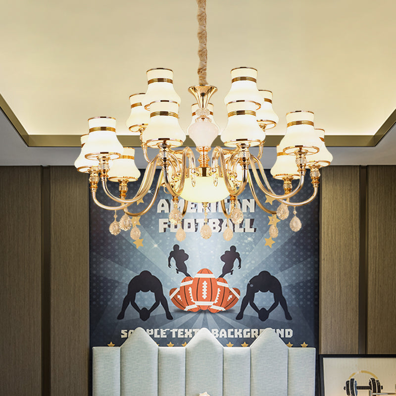 Simple Curvy Arm Suspension Lamp 15 Bulbs Opal Glass Crystal Chandelier Lighting in Gold Clearhalo 'Ceiling Lights' 'Chandeliers' 'Modern Chandeliers' 'Modern' Lighting' 888893