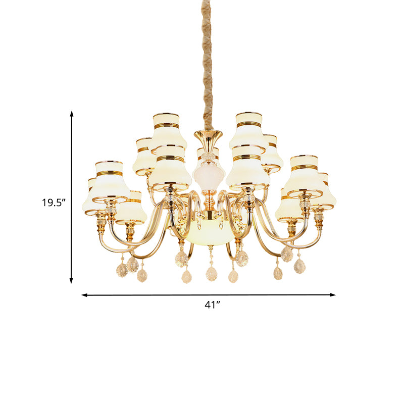 Simple Curvy Arm Suspension Lamp 15 Bulbs Opal Glass Crystal Chandelier Lighting in Gold Clearhalo 'Ceiling Lights' 'Chandeliers' 'Modern Chandeliers' 'Modern' Lighting' 888895