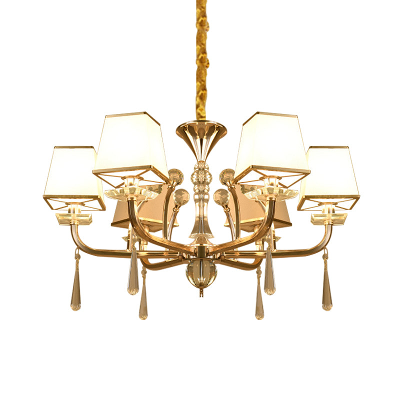 Pyramid White Glass Chandelier Light Contemporary 6-Head Bedroom Crystal Pendant in Champagne Clearhalo 'Ceiling Lights' 'Chandeliers' 'Modern Chandeliers' 'Modern' Lighting' 888901
