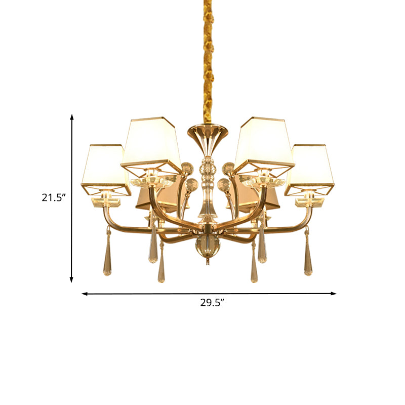 Pyramid White Glass Chandelier Light Contemporary 6-Head Bedroom Crystal Pendant in Champagne Clearhalo 'Ceiling Lights' 'Chandeliers' 'Modern Chandeliers' 'Modern' Lighting' 888903