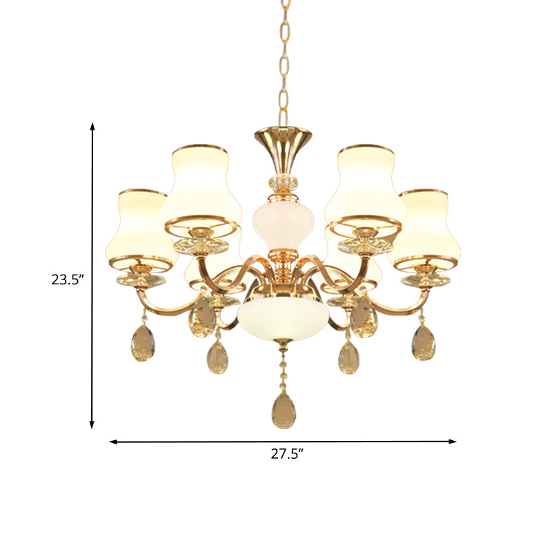 Champagne Bell Hanging Chandelier Simple Opal Glass 6-Light Bedroom Crystal Ceiling Light Clearhalo 'Ceiling Lights' 'Chandeliers' 'Modern Chandeliers' 'Modern' Lighting' 888911