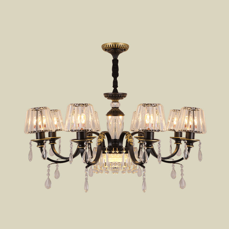 Black 3/8-Bulb Ceiling Chandelier Simplicity Clear Crystal Glass Cone Hanging Pendant Light Clearhalo 'Ceiling Lights' 'Chandeliers' 'Modern Chandeliers' 'Modern' Lighting' 888927