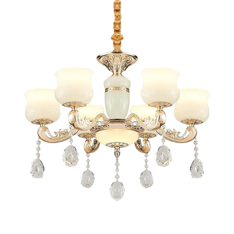 Jade Bud Chandelier Lighting Modern 6 Lights Bedroom Crystal Ceiling Suspension Lamp in Gold Clearhalo 'Ceiling Lights' 'Chandeliers' 'Modern Chandeliers' 'Modern' Lighting' 888931