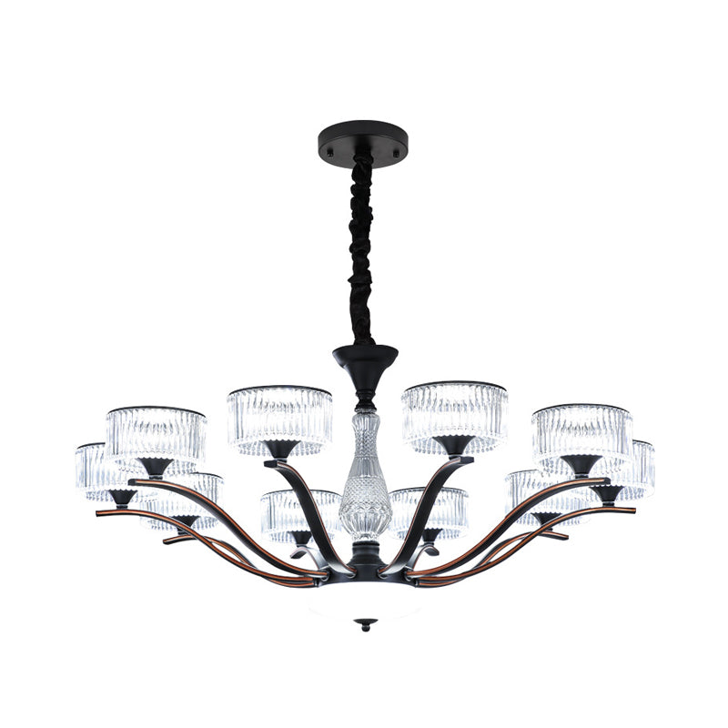 Modernist Spread Suspension Lighting 10 Bulbs Clear Crystal Glass Ceiling Chandelier in Black Clearhalo 'Ceiling Lights' 'Chandeliers' 'Modern Chandeliers' 'Modern' Lighting' 888954