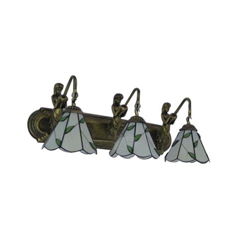 3 Heads Lily Wall Mounted Light Tiffany Beige Glass Sconce Light with Mermaid Decoration Clearhalo 'Industrial' 'Middle century wall lights' 'Tiffany wall lights' 'Tiffany' 'Wall Lamps & Sconces' 'Wall Lights' Lighting' 88895