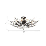 Branch Beveled Crystal Semi Flush Minimalism 10 Heads Living Room Flush Mount in Black Clearhalo 'Ceiling Lights' 'Close To Ceiling Lights' 'Close to ceiling' 'Semi-flushmount' Lighting' 888964