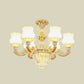 Cream Glass Flower Ceiling Flush Modern 3/6 Lights Bedroom Crystal Semi Flush Light in Gold Clearhalo 'Ceiling Lights' 'Close To Ceiling Lights' 'Close to ceiling' 'Semi-flushmount' Lighting' 888996