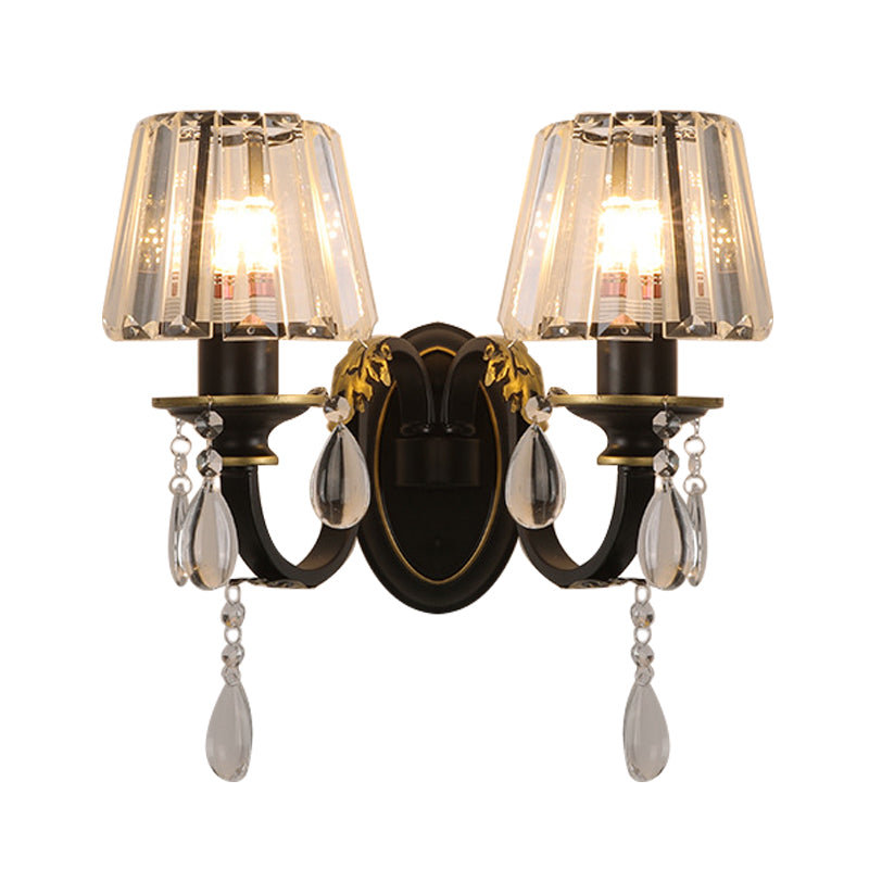Conical Crystal Wall Lamp Sconce Modern 2 Lights Living Room Wall Light in Black and Gold Clearhalo 'Modern wall lights' 'Modern' 'Wall Lamps & Sconces' 'Wall Lights' Lighting' 889044