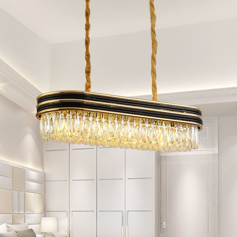 Simplicity Oblong Island Lighting 10 Lights Crystal Pendant Ceiling Light in Black and Gold Black-Gold Clearhalo 'Ceiling Lights' 'Island Lights' Lighting' 889050