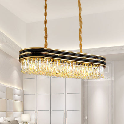 Simplicity Oblong Island Lighting 10 Lights Crystal Pendant Ceiling Light in Black and Gold Black-Gold Clearhalo 'Ceiling Lights' 'Island Lights' Lighting' 889050